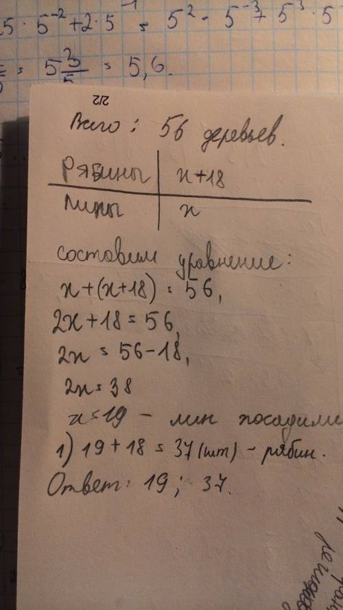 Решите ,составив уравнение по ее условию. весной в парке посадили липы и рябины -всего 56 деревьев.л