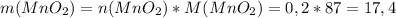 m(MnO_2)=n(MnO_2)*M(MnO_2)=0,2*87=17,4