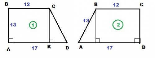 Впрямоугольной трапеции ввс с основаниями ад = 17 и вс =12 боковые стороны ва= 13 найдите тангенсугл