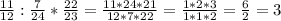 \frac{11}{12} : \frac{7}{24} * \frac{22}{23} = \frac{11*24*21}{12*7*22}= \frac{1*2*3}{1*1*2} = \frac{6}{2} =3