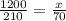 \frac{1200}{210} = \frac{x}{70}