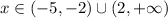 x\in(-5,-2)\cup(2,+\infty)