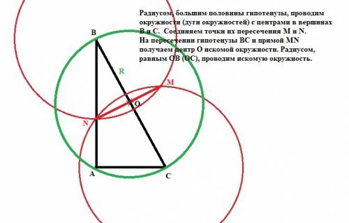 Начертите окружность описанную около прямоугольного треугольника.