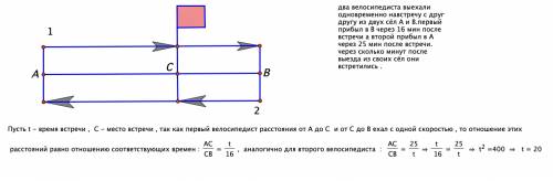 Два велосипедиста выехали одновременно навстречу с друг другу из двух сёл a и b.первый прибыл в b че