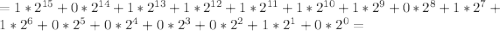 =1*2^{15}+0*2^{14}+1*2^{13}+1*2^{12}+1*2^{11}+1*2^{10}+1*2^9+0*2^8+1*2^7+1*2^6+0*2^5+0*2^4+0*2^3+0*2^2+1*2^1+0*2^0=