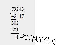 Сколько разделить с остатком 732: 43