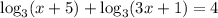 \log_3(x+5)+\log_3(3x+1)=4