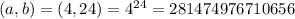 (a,b)=(4,24)=4^{24}=281474976710656