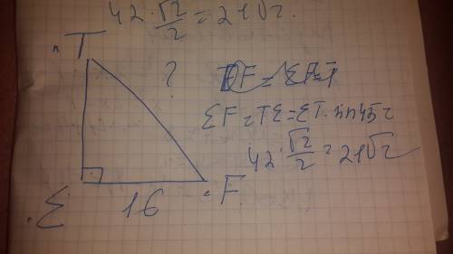 Впрямоугольном треугольнике tef,где е-прямой угол ,ef=16,угол т =45*.найдите tf