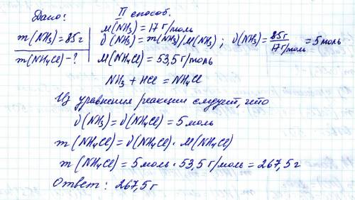 Определить массу хлорида аммония который образуется при взаимодействии 85 г аммиака с соляной кислот