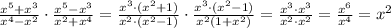 \frac{x^5+x^3}{x^4-x^2}\cdot\frac{x^5-x^3}{x^2+x^4}=\frac{x^3\cdot(x^2+1)}{x^2\cdot(x^2-1)}\cdot\frac{x^3\cdot(x^2-1)}{x^2(1+x^2)}= \frac{x^3\cdot x^3}{x^2\cdot x^2}= \frac{x^6}{x^4}=x^2