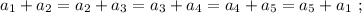 a_1 + a_2 = a_2 + a_3 = a_3 + a_4 = a_4 + a_5 = a_5 + a_1 \ ;