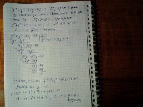 Y^4+y^3-20y-48=0 решить биквадратное уравнение