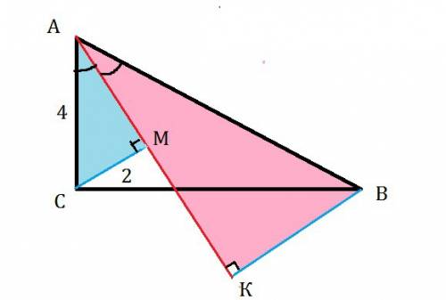 Втреугольнике abc c - прямой ac=4. чему равно расстояние от вершины b до биссектрисы угла a, если ра