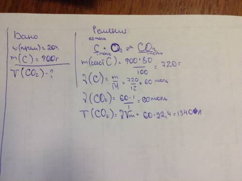 Вычислить какой объем оксида углерода (iv) при н.у. выделится, если сжигать 900г. угля содержащего 2