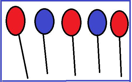 Красные и синие шары лежат в коробке так,что их цвета чередуются.раскрась шары