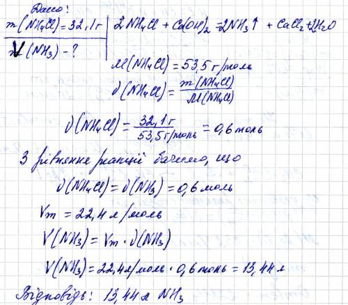 Для получения аммиака в лаборатории приняли 32,1 г хлорида аммония и избыток гидроксида кальция . вы