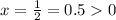 x = \frac{1}{2} = 0.5 0 \