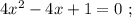 4x^2 - 4x + 1 = 0 \ ;