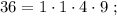 36 = 1 \cdot 1 \cdot 4 \cdot 9 \ ;