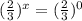 ( \frac{2}{3}) ^{x}= ( \frac{2}{3}) ^{0}