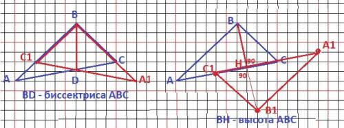 Начертите треугольник abc.постройте его образ: a)при симметрии относительно биссектрисы его угла b.