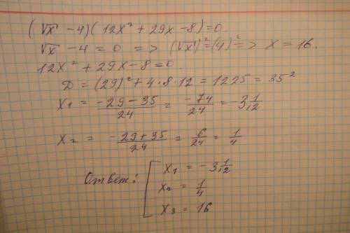 Плеас (√x - 4)(12 х2 +29х-8) =0 в первых скобках под корнем только х