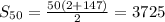 S_{50}= \frac{50(2+147)}{2}=3725