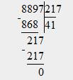 Решить два примера и сделать к ним проверку в столбик. 8897: 217, 3564: 132.
