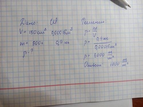 Тело имеет объем 150 см3, его масса 900г. а) определите плотность тела. б) является ли тело сплошным