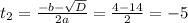 t_{2} = \frac{-b- \sqrt{D} }{2a} = \frac{4-14}{2}=-5