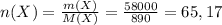 n(X)= \frac{m(X)}{M(X)}= \frac{58000}{890}=65,17