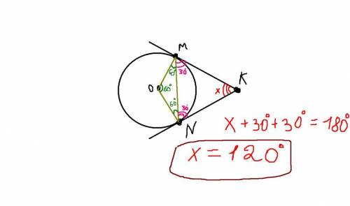 20 ! через точку к проведены две касательные к окружности с центром о( m и n- точки касания). найдит
