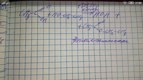 Напишіть рівняння реакції оцтовоі кислоти з етанолом