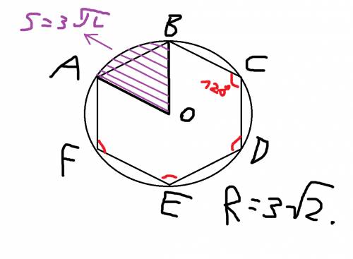 Правильный шестиугольник вписан в окружность.площадь кругового сектора, соответствующего центральном
