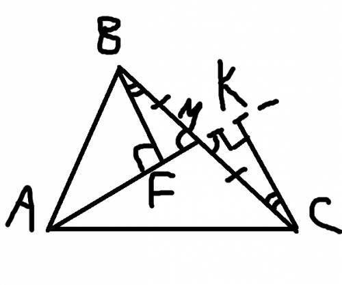 Втреугольнике abc проведена медиана am . из вершины b и вершины c на нее опущены перпендикуляры bf и