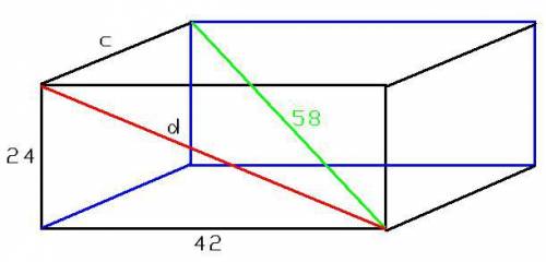 Два ребра прямоугольного параллелепипеда, выходещей из одной вершины, равна 42 и 24. диагональ парал
