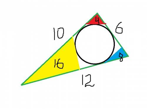 Втреугольник со сторонами 6, 10 и 12 вписана окружность. к окружности проведена касательная, пересек