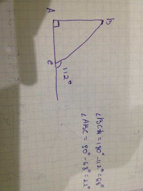Найдите углы прямоугольного треугольника, если один из его внешних углов равен 112 градусов. повтори