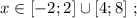 x \in [ -2 ; 2 ] \cup [ 4 ; 8 ] \ ;