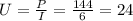 U = \frac{P}{I} = \frac{144}{6} = 24