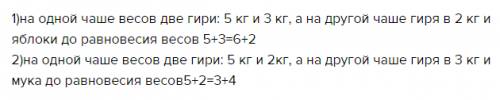 Упродавца по одной такой гири5,3,2кг.как с их отвесить 6кг яблок? 4кг муки? нарисуй нужные гири и за