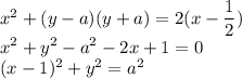 x^2+(y-a)(y+a)=2(x-\dfrac{1}{2})\\x^2+y^2-a^2-2x+1=0\\(x-1)^2+y^2=a^2