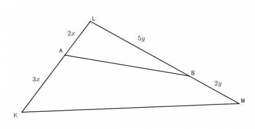 На сторонах kl lm треугольника klm расположены точки a и b соответственно. при этом la : ak = 2: 3 m