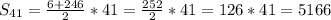 S_{41} = \frac{6+246}{2}*41= \frac{252}{2}*41=126*41=5166