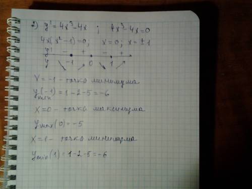 Найдите точки экстремума и экстремумы функции. 1) y=x^3-5x^2+3x-5 2) y=x^4-2x^2-5 !