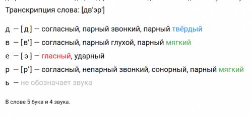 Фонетический разбор слова : дверь, завтра диктант по