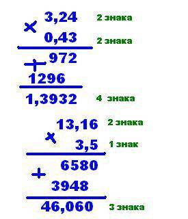 Ыполните умножение: 3,24*0,43, 13,16*3,5 в столбик в столбик!