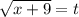 \sqrt{x+9}=t