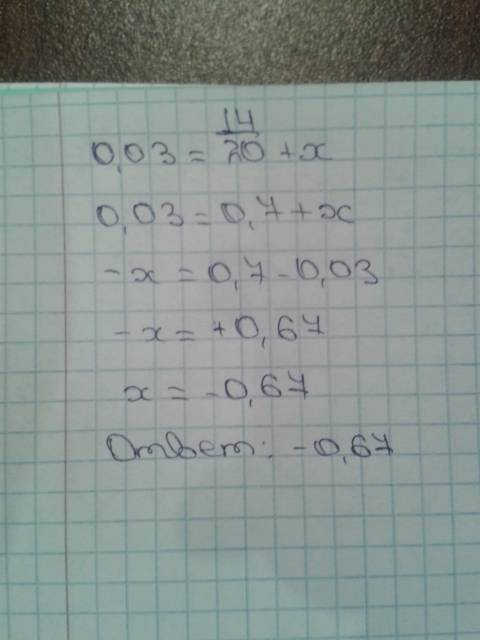 Найти x 0,03=14/20+x с подробным решением